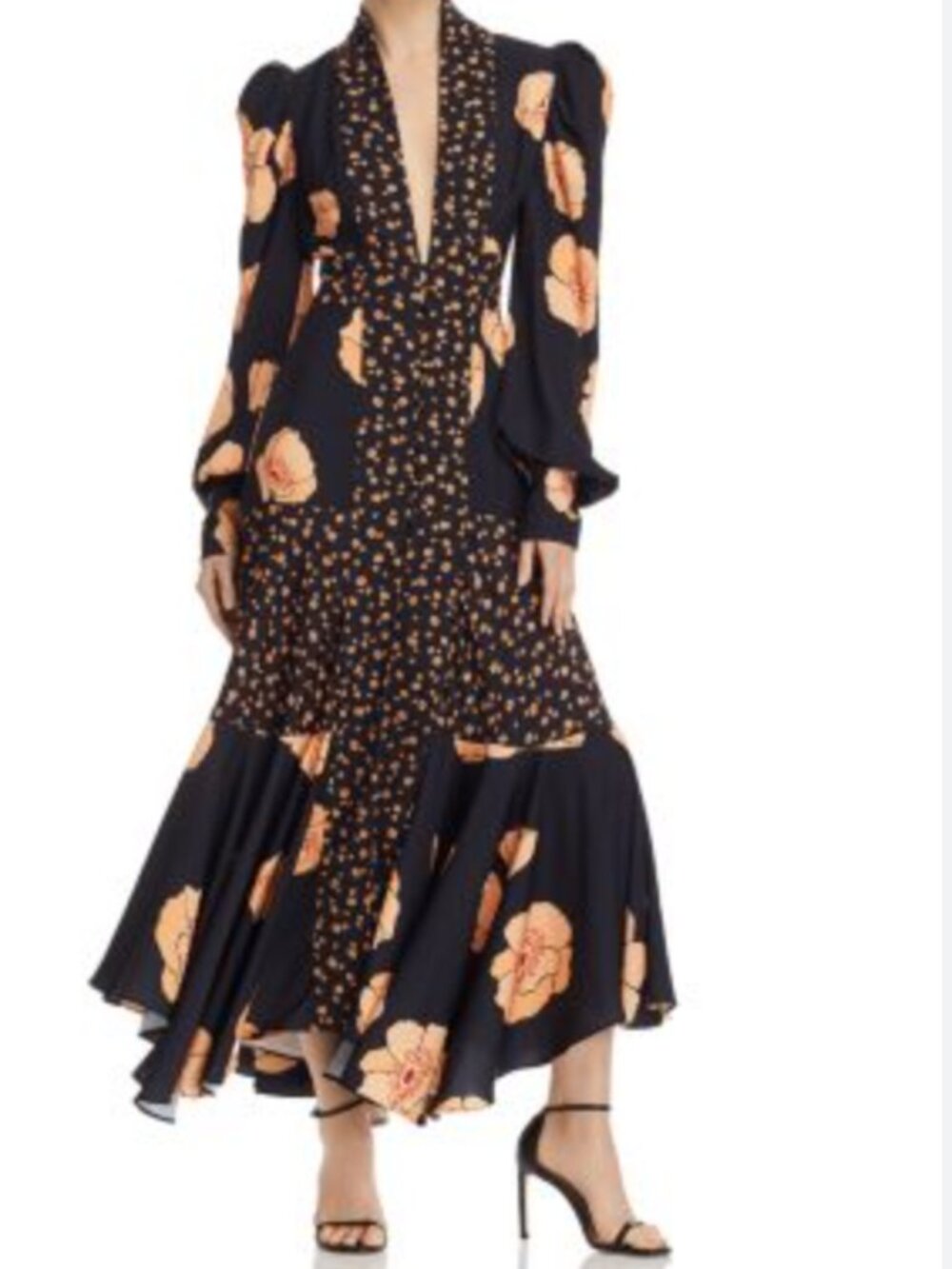 NWT Acler Elton - Black and Orange Floral Long Sleeve Dress